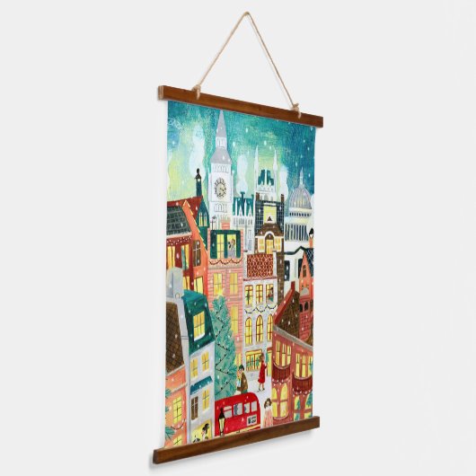 雪のクリスマスのロンドンの例示的な都市 吊り下げ型タペストリー (傾斜あり)