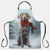雪のクリスマスのワイマラナー犬 エプロン (正面)