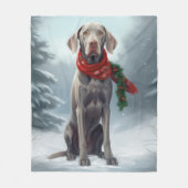雪のクリスマスのワイマラナー犬 フリースブランケット (正面)