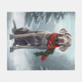 雪のクリスマスのワイマラナー犬 フリースブランケット (正面(横))