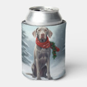 雪のクリスマスのワイマラナー犬 缶クーラー (缶正面)