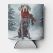 雪のクリスマスのワイマラナー犬 缶クーラー (正面)
