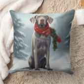 雪のクリスマスのヴァイマラナー犬 クッション (ブランケット)