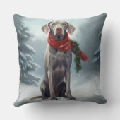 雪のクリスマスのヴァイマラナー犬 クッション (裏面)
