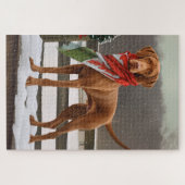 雪のクリスマスのヴィズラ犬 ジグソーパズル (横)