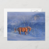 雪のクリスマスの休日の郵便はがきの連続した馬 シーズンポストカード (正面/裏面)