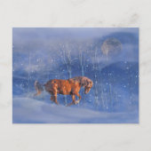 雪のクリスマスの休日の郵便はがきの連続した馬 シーズンポストカード (正面)