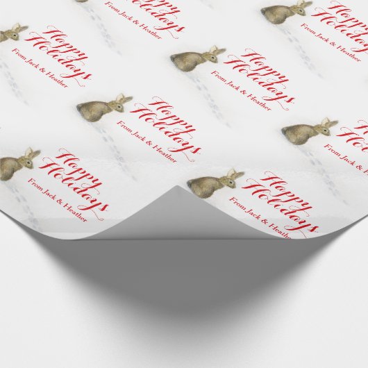 雪のクリスマスの包むことのウサギそしてトラック ラッピングペーパー (角)