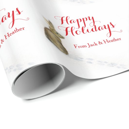 雪のクリスマスの包むことのウサギそしてトラック ラッピングペーパー (ロールコーナー)