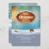 雪のクリスマスの挨拶状のシカ シーズンカード (正面/裏面)