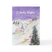 雪のクリスマスの水彩画でおおわれている星明かりの夜