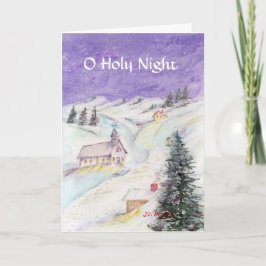 雪のクリスマスの水彩画でおおわれている星明かりの夜 シーズンカード