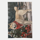 雪のクリスマスの秋田犬 キッチンタオル (縦)