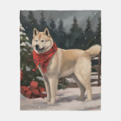 雪のクリスマスの秋田犬 フリースブランケット (正面)