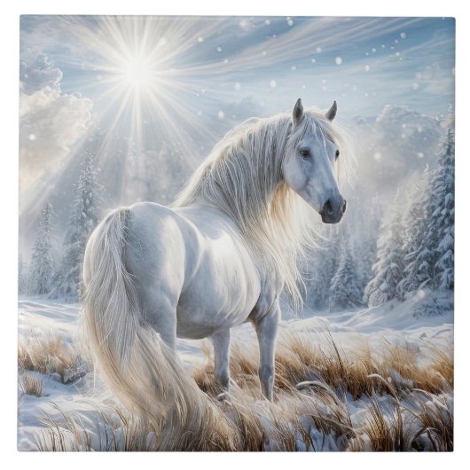 雪のクリスマスの美しい馬 タイル (正面)