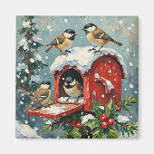 雪のクリスマスの郵便箱のシジュウカラ マグネット (正面)