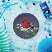 雪のクリスマスの（鳥）ショウジョウコウカンチョウ: 休日、鳥: 芸術 ペーパープレート (パーティー)