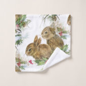 雪のクリスマスのBathタオルセットのバニーそして鳥 バスタオルセット (ウォッシュタオル)