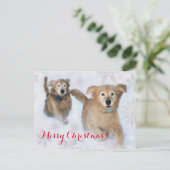 雪のクリスマスをダッシュスルーするゴールデンレトリバー シーズンポストカード (スタンド正面)