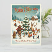 雪のクリスマスを楽しむかわいい動物たち シーズンカード (スタンド正面)