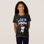 雪のクリスマスを楽しめる可愛いクリスマス Tシャツ (正面フル)