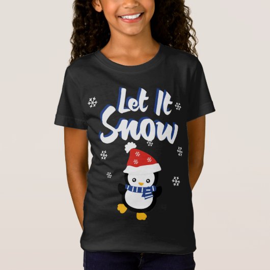 雪のクリスマスを楽しめる可愛いクリスマス Tシャツ (正面)