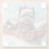 雪のクリスマスを許すそりにアフェンピンシャー犬 ガラスコースター (裏面)