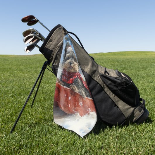 雪のクリスマスを許すそりにアフェンピンシャー犬 ゴルフタオル (グリーン)