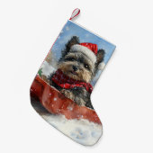 雪のクリスマスを許すそりにアフェンピンシャー犬 スモールクリスマスストッキング (正面 (吊り時))