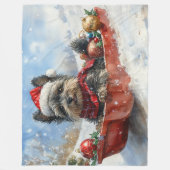 雪のクリスマスを許すそりにアフェンピンシャー犬 フリースブランケット (正面)