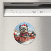 雪のクリスマスを許すそりにアフェンピンシャー犬 マグネット (インサイチュ (食洗機))