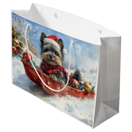 雪のクリスマスを許すそりにアフェンピンシャー犬 ラージペーパーバッグ (裏面アングル)