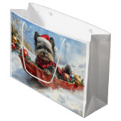 雪のクリスマスを許すそりにアフェンピンシャー犬 ラージペーパーバッグ (正面アングル)