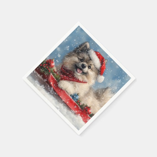 雪のクリスマスを許すそりにケシャンドッグ スタンダードカクテルナプキン (角)