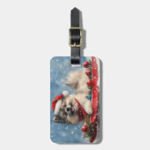 雪のクリスマスを許すそりにケシャンドッグ ラゲッジタグ (正面縦)