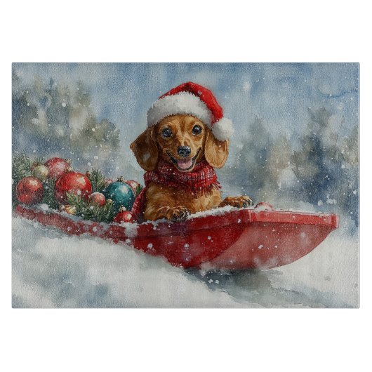 雪のクリスマスを許すそりにダックスシュント犬 カッティングボード (正面)