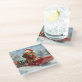 雪のクリスマスを許すそりにダックスシュント犬 ガラスコースター (アングル)