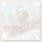 雪のクリスマスを許すそりにダックスシュント犬 ガラスコースター (裏面)