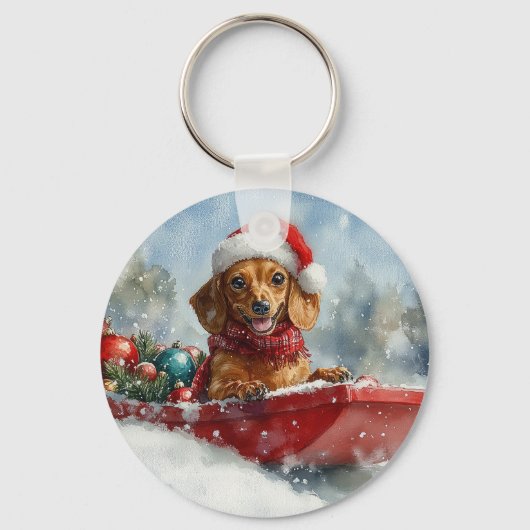 雪のクリスマスを許すそりにダックスシュント犬 キーホルダー (裏面)