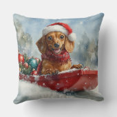 雪のクリスマスを許すそりにダックスシュント犬 クッション (裏面)