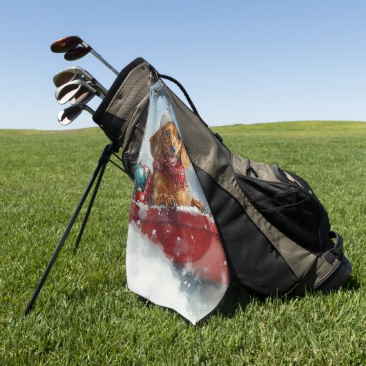 雪のクリスマスを許すそりにダックスシュント犬 ゴルフタオル (グリーン)