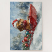 雪のクリスマスを許すそりにダックスシュント犬 ジグソーパズル (縦)