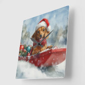 雪のクリスマスを許すそりにダックスシュント犬 スクエア壁時計 (傾斜)