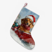 雪のクリスマスを許すそりにダックスシュント犬 スモールクリスマスストッキング (正面 (吊り時))