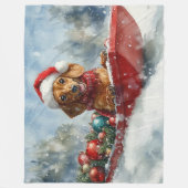雪のクリスマスを許すそりにダックスシュント犬 フリースブランケット (正面)