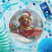 雪のクリスマスを許すそりにダックスシュント犬 ペーパープレート (パーティー)