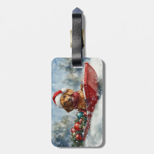 雪のクリスマスを許すそりにダックスシュント犬 ラゲッジタグ (裏面縦)