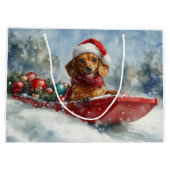 雪のクリスマスを許すそりにダックスシュント犬 ラージペーパーバッグ (裏面)