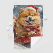 雪のクリスマスを許すそりにチョウの犬 ゴルフタオル (インサイチュ)