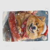 雪のクリスマスを許すそりにチョウの犬 ゴルフタオル (横)